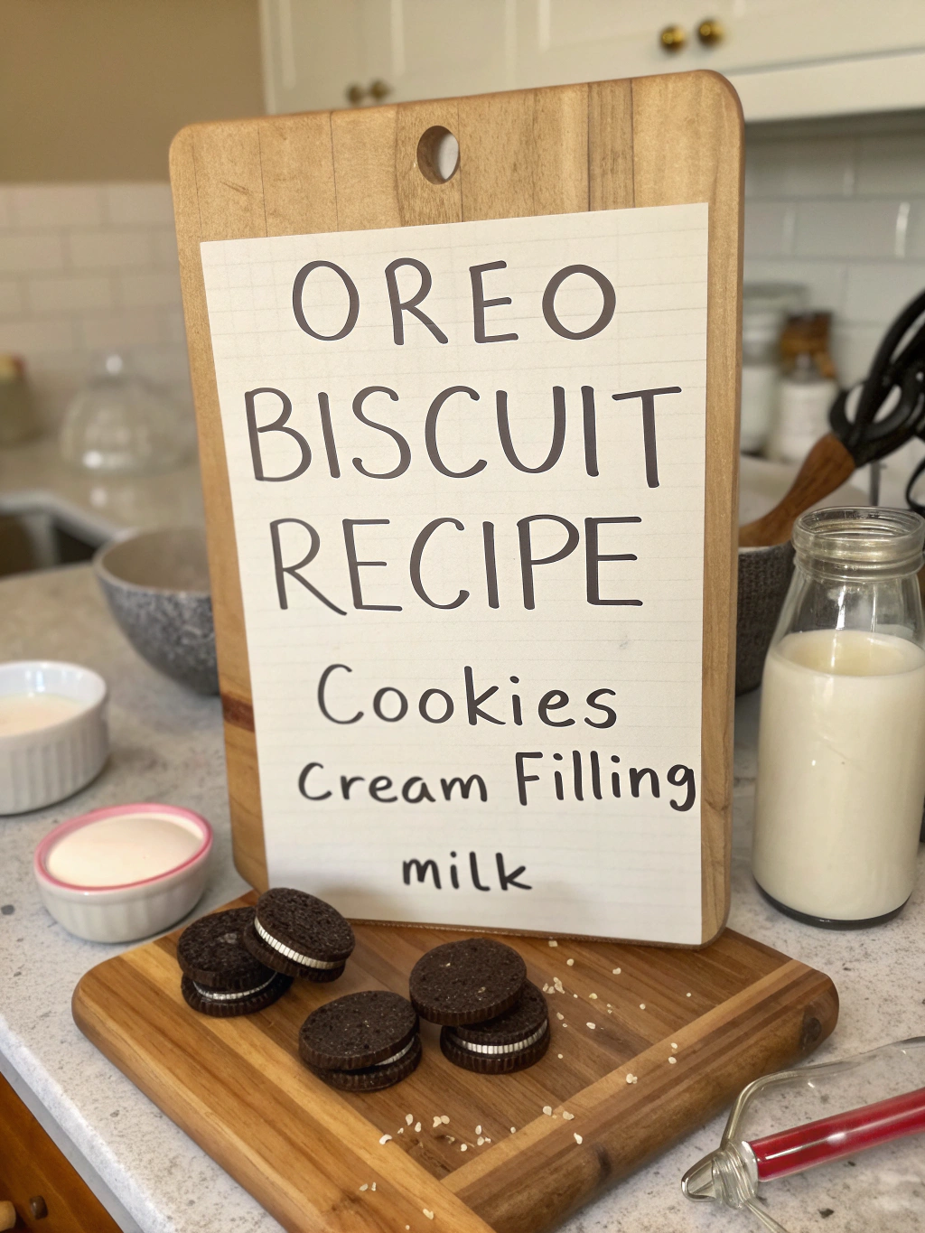 Ingredients for Oreo Biscuit Recipe laid out