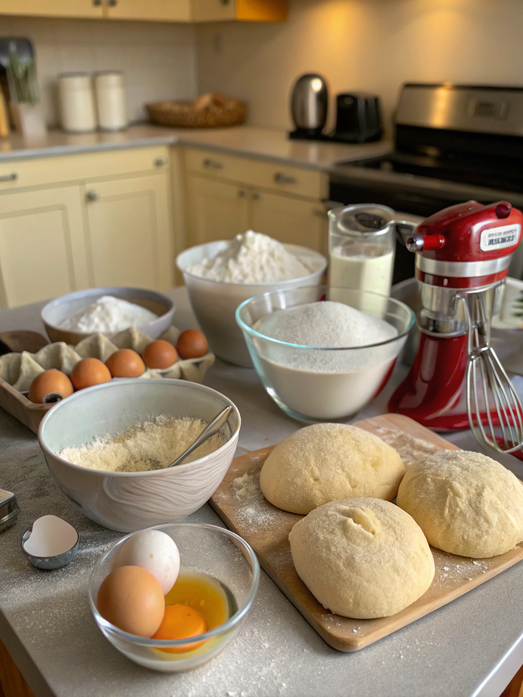 Ingredients for quick dough recipes laid out on a surface
